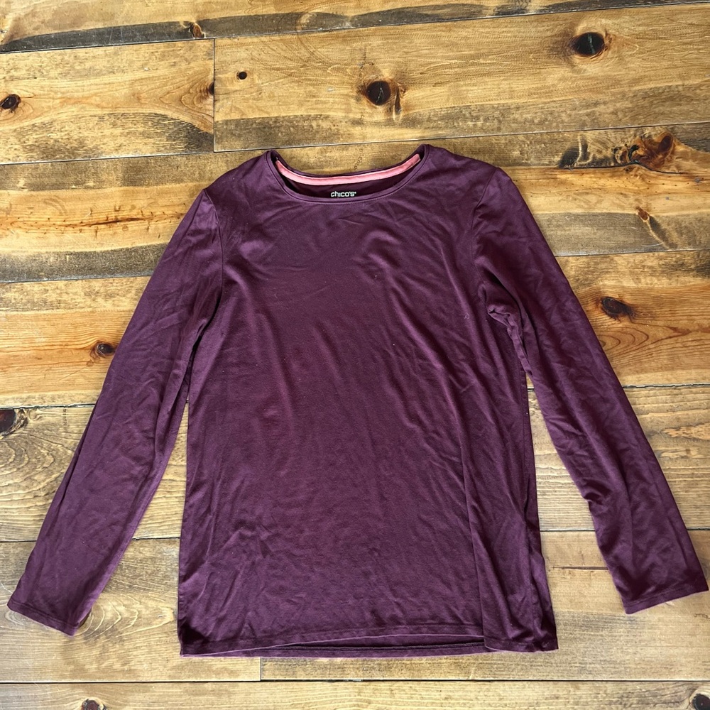 Burgandy Chico’s Long Sleeve The Ultimate Tee size 1